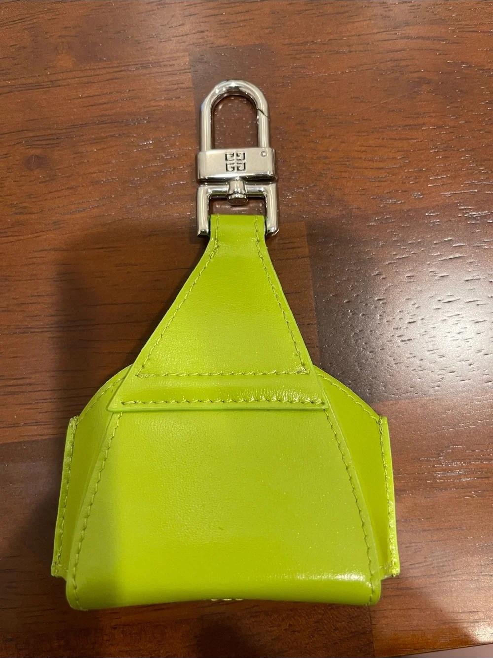 Givenchy Lime Green Leather Earbud Case with Silver Clip